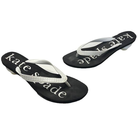 Kate Spade Thong Ball Heels Black White Size 8 Unique Trendy Open Toe Shoe - Picture 1 of 14